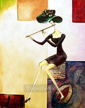 dama con flauta original decorada Pinturas al óleo